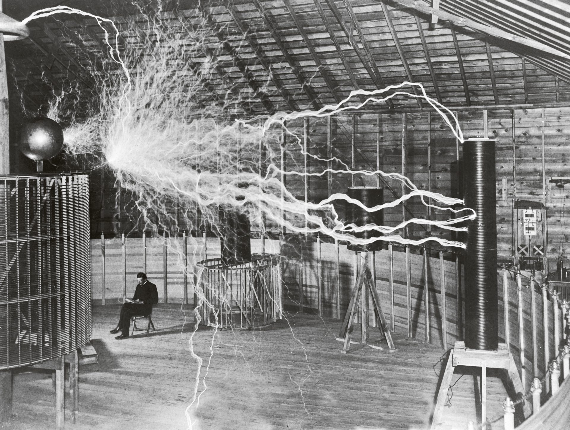 Nikola Tesla in his laboratory